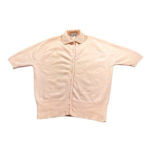 Vintage Cardigan Womens S Rabbit Angora Embroidered Short Sleeve Sweater Preppy